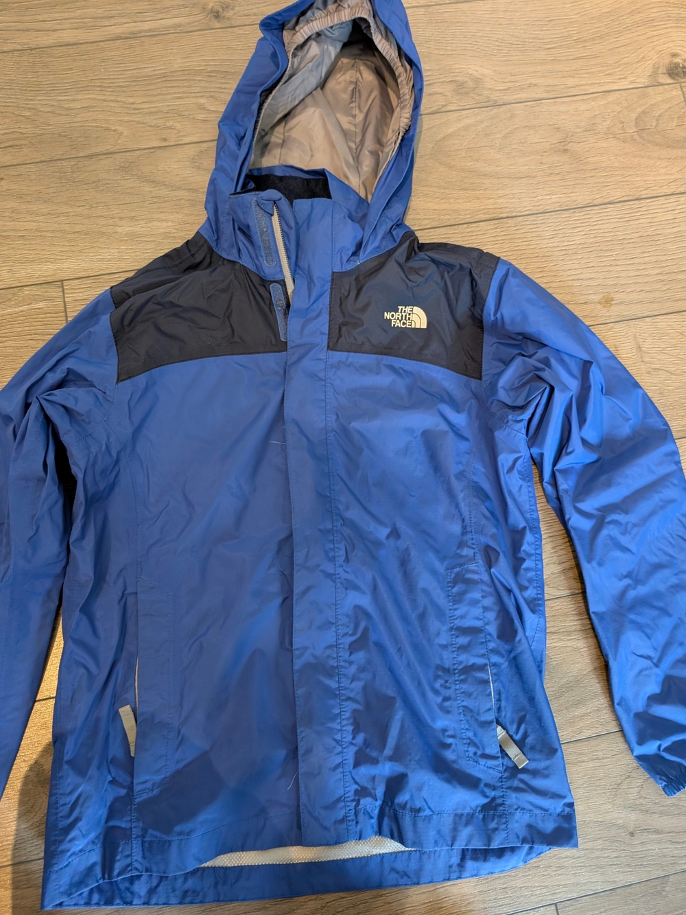 The North Face Men's Two-Tone Blue Hooded Rain Jacket, Kids Size 10-12